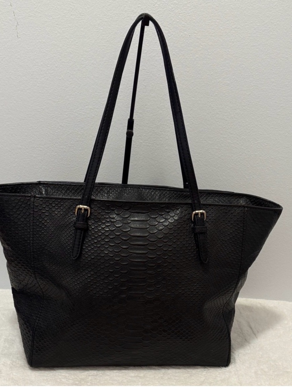 Coach Taxi Turn Lock Large Black snake Embossed Tote Bag